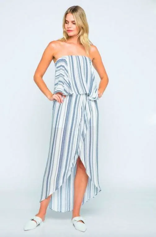 The Little Venice Blue and White Strapless Maxi Dress sold by Boho Pink product image thumbnail 2