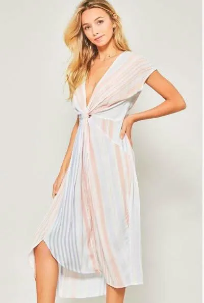 By The Sea Blue Striped Knotted Midi Dress sold by Boho Pink product image thumbnail 3