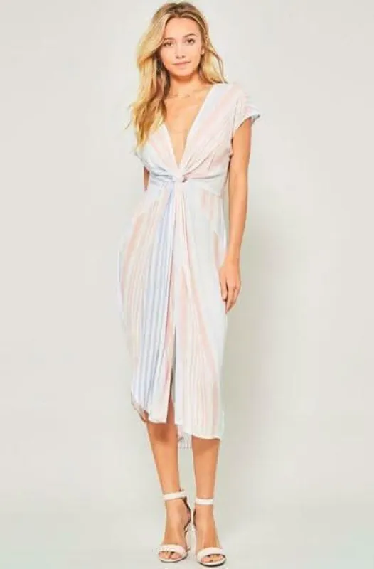 By The Sea Blue Striped Knotted Midi Dress sold by Boho Pink
