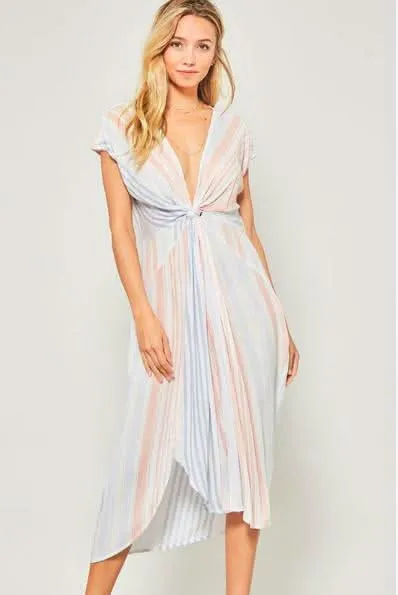 By The Sea Blue Striped Knotted Midi Dress sold by Boho Pink product image thumbnail 5