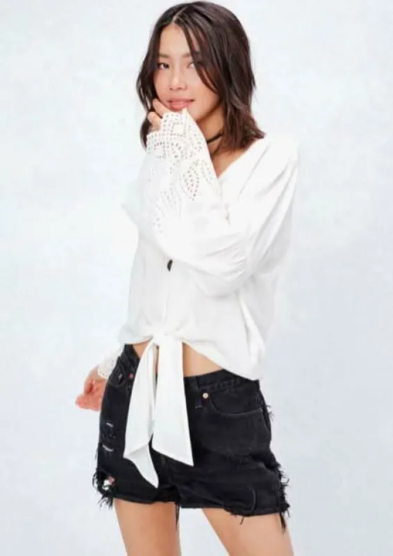 My Reflection White Eyelet Front-Tie Top sold by Boho Pink
