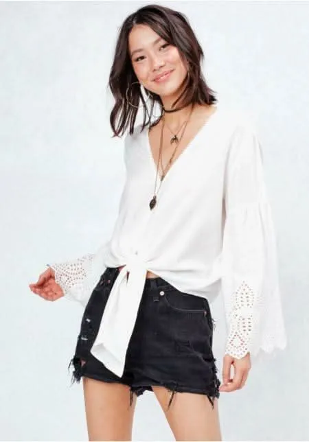 My Reflection White Eyelet Front-Tie Top sold by Boho Pink product image thumbnail 5