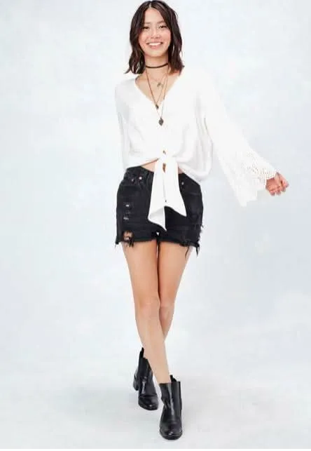 My Reflection White Eyelet Front-Tie Top sold by Boho Pink product image thumbnail 2