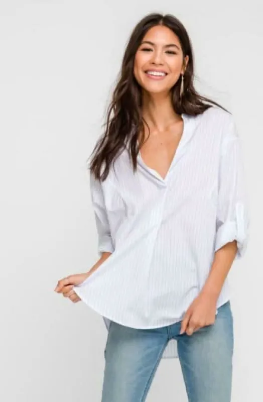 Ocean Breeze White and Blue Striped Top sold by Boho Pink