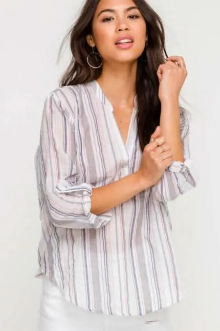What Can I Say White Striped V-Neck Top sold by Boho Pink product image thumbnail 3