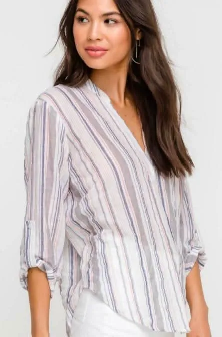 What Can I Say White Striped V-Neck Top sold by Boho Pink product image thumbnail 2