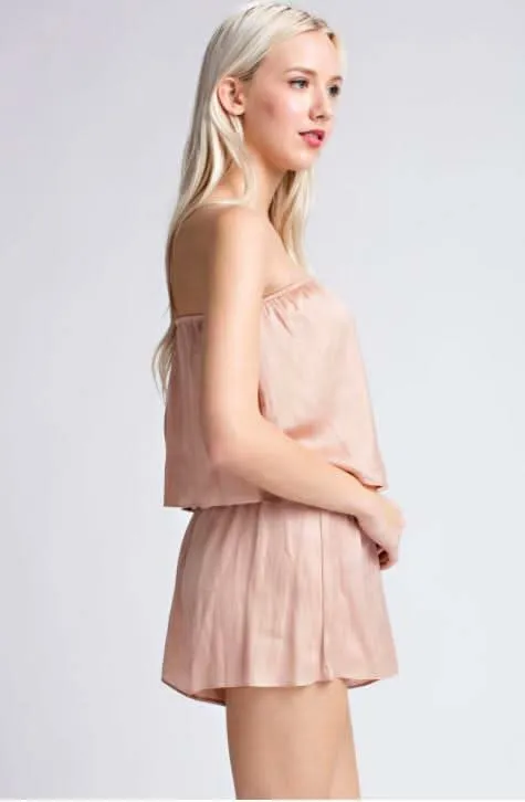 Gaea Champagne Blush Satin Strapless Romper sold by Boho Pink product image thumbnail 5