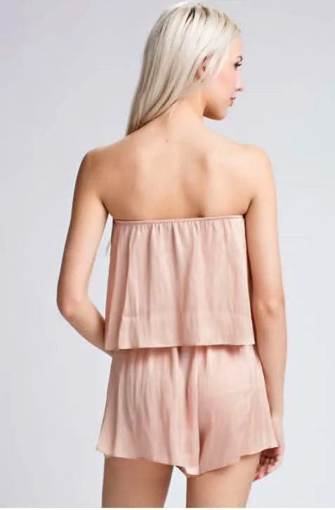 Gaea Champagne Blush Satin Strapless Romper sold by Boho Pink product image thumbnail 2