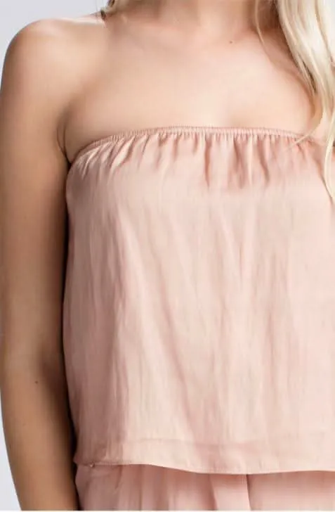 Gaea Champagne Blush Satin Strapless Romper sold by Boho Pink product image thumbnail 3