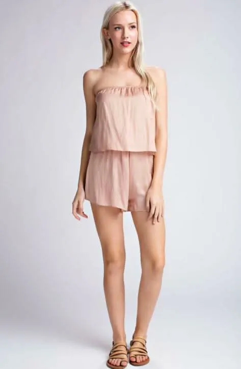 Gaea Champagne Blush Satin Strapless Romper sold by Boho Pink product image thumbnail 4