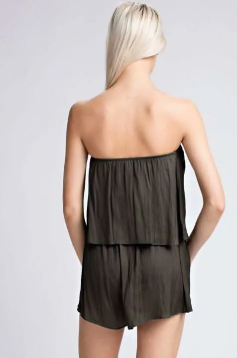 Gaea Olive Green Satin Strapless Romper sold by Boho Pink product image thumbnail 5