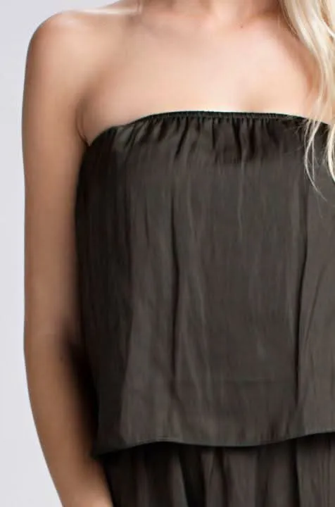 Gaea Olive Green Satin Strapless Romper sold by Boho Pink product image thumbnail 3