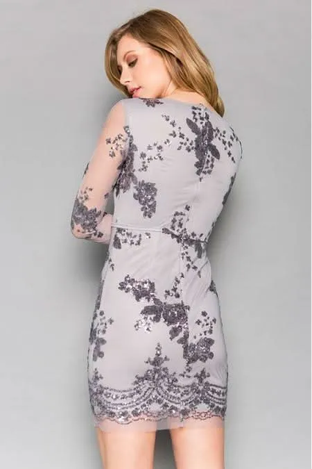 Victoria Silver Sequin Mini Dress sold by Boho Pink product image thumbnail 4