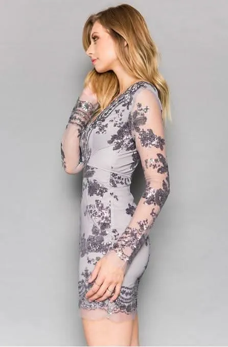 Victoria Silver Sequin Mini Dress sold by Boho Pink product image thumbnail 5