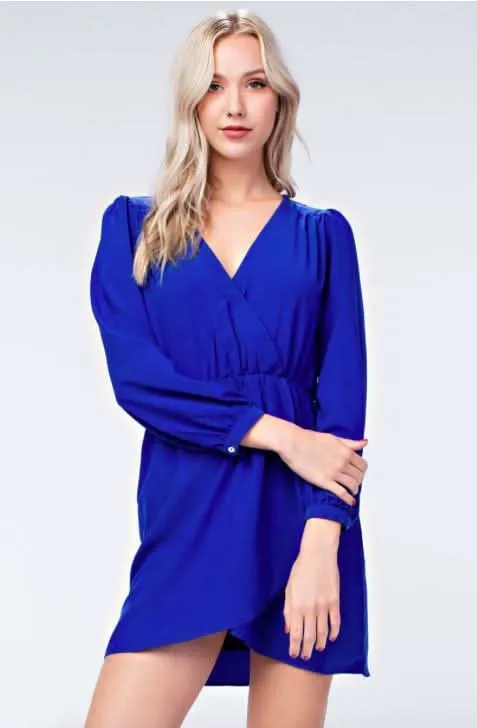 Hannah Royal Blue Long Sleeve Wrap Dress sold by Boho Pink