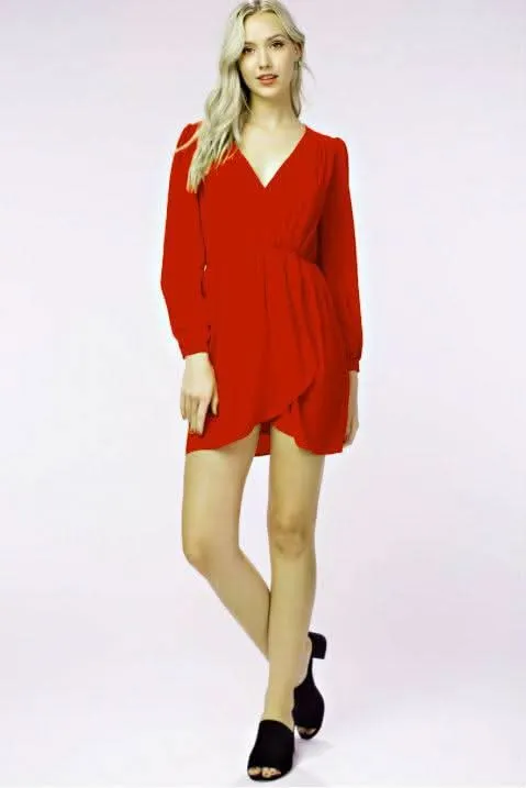 Hannah Cranberry Red Long Sleeve Wrap Dress sold by Boho Pink product image thumbnail 5