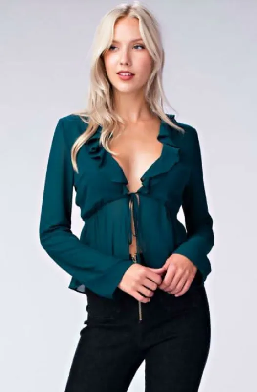 Cierra Green Ruffle Top sold by Boho Pink
