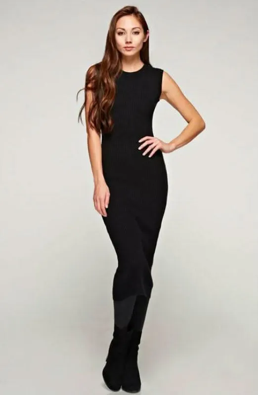 Would You Mind Black Ribbed Knit Crew Neck Sweater Dress sold by Boho Pink