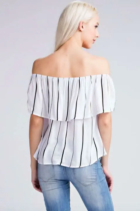 Fira Off-the-Shoulder Striped White Top sold by Boho Pink product image thumbnail 5