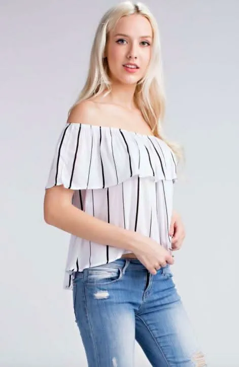 Fira Off-the-Shoulder Striped White Top sold by Boho Pink product image thumbnail 2