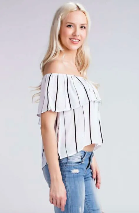 Fira Off-the-Shoulder Striped White Top sold by Boho Pink product image thumbnail 3