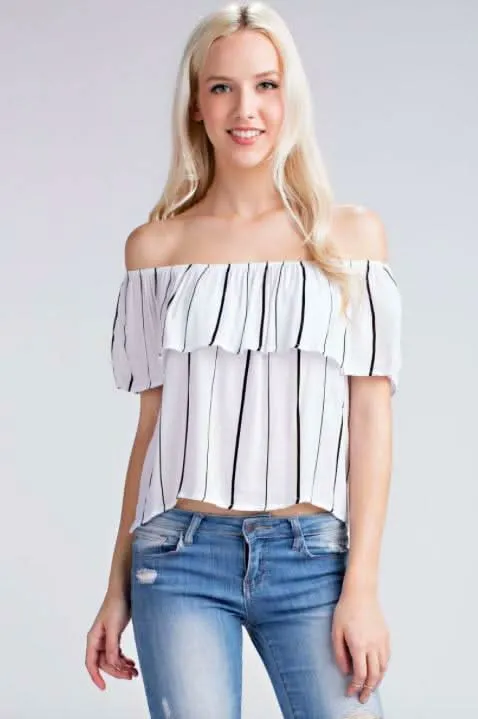 Fira Off-the-Shoulder Striped White Top sold by Boho Pink