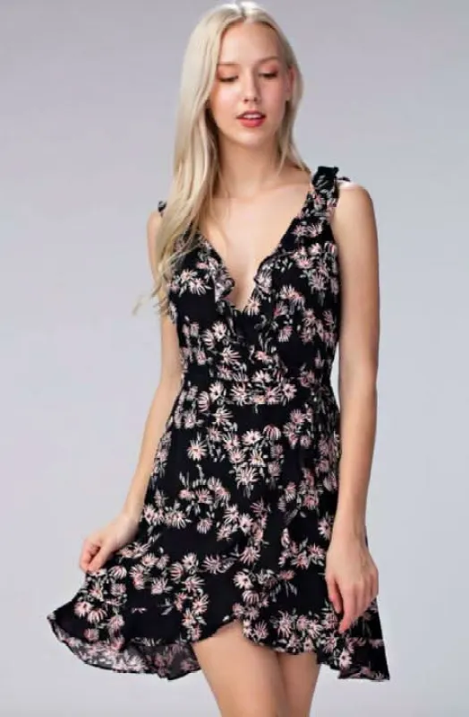Garden Party Floral Print Ruffle Dress sold by Boho Pink
