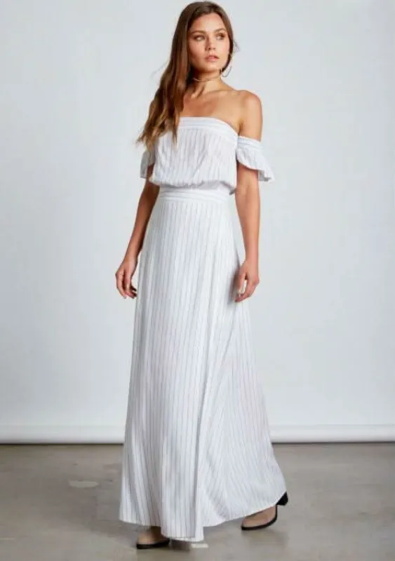Malibu White Stripe Maxi Dress sold by Boho Pink