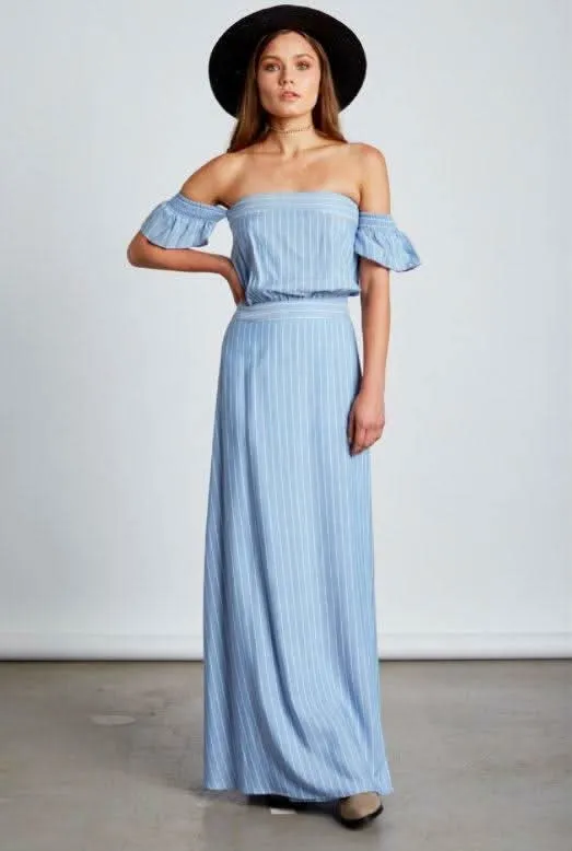 Malibu Chambray Blue Stripe Maxi Dress sold by Boho Pink