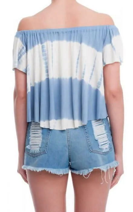 Weekender Blue Tie-Dye Off-the-Shoulder Top sold by Boho Pink product image thumbnail 2