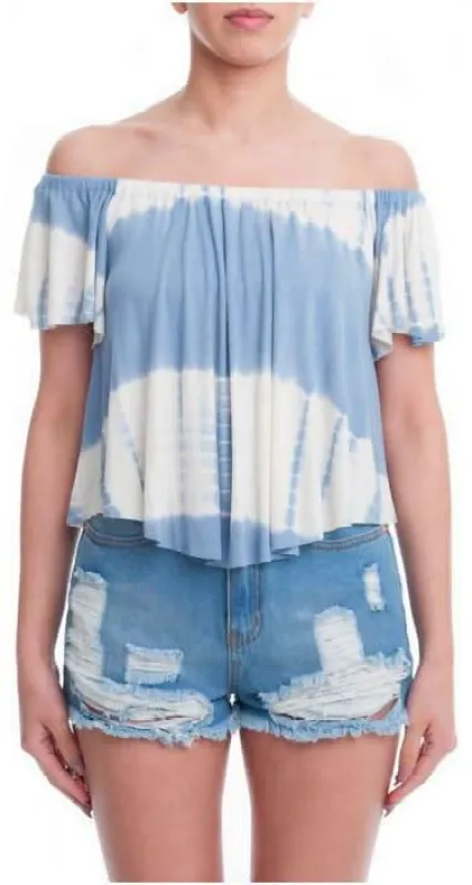 Weekender Blue Tie-Dye Off-the-Shoulder Top sold by Boho Pink