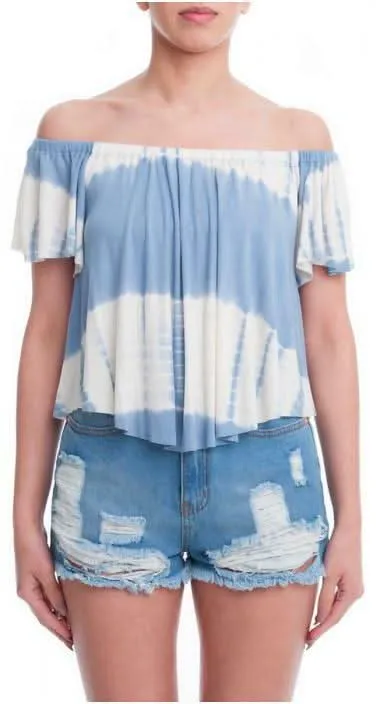 Weekender Blue Tie-Dye Off-the-Shoulder Top sold by Boho Pink