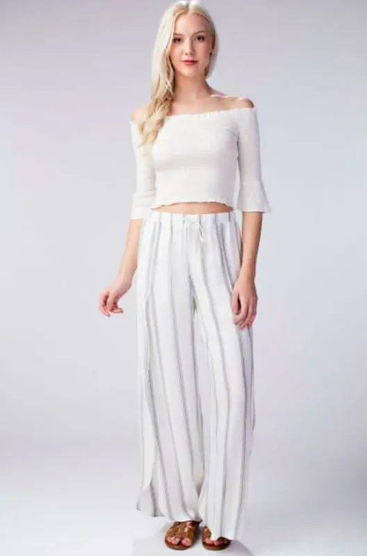 Amelia White Striped Drawstring Pants sold by Boho Pink