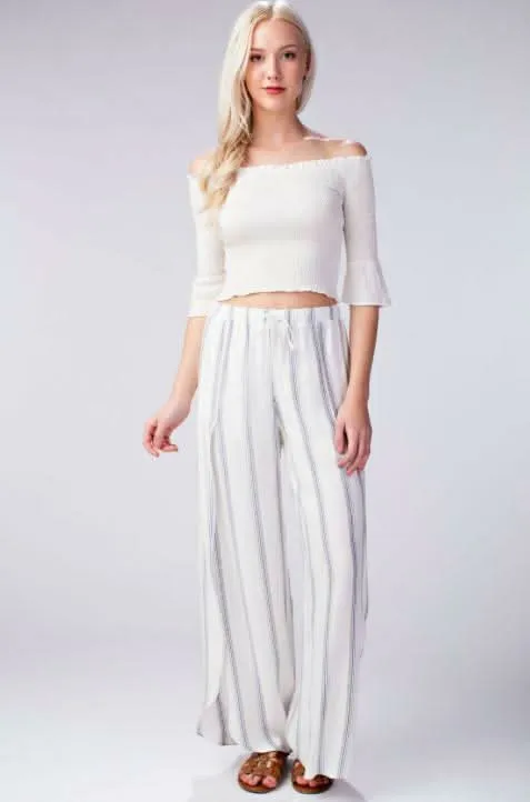 Amelia White Striped Drawstring Pants sold by Boho Pink