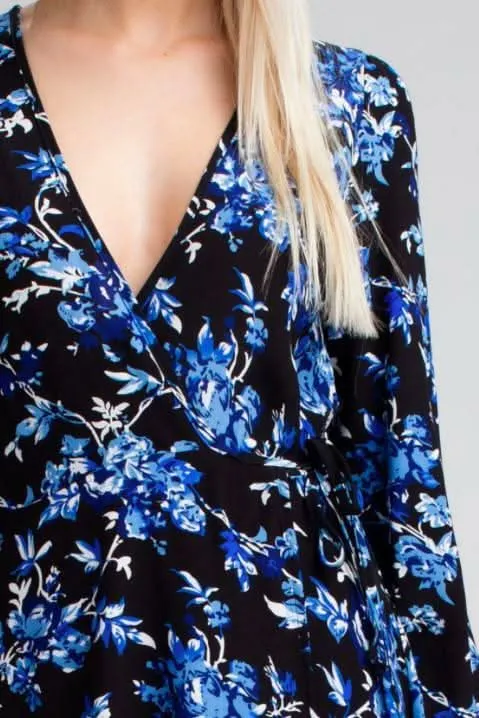 Middleton Black and Blue Floral Long Sleeve Wrap Dress sold by Boho Pink product image thumbnail 3