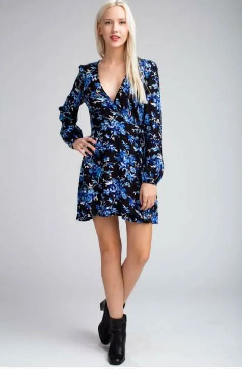 Middleton Black and Blue Floral Long Sleeve Wrap Dress sold by Boho Pink product image thumbnail 4