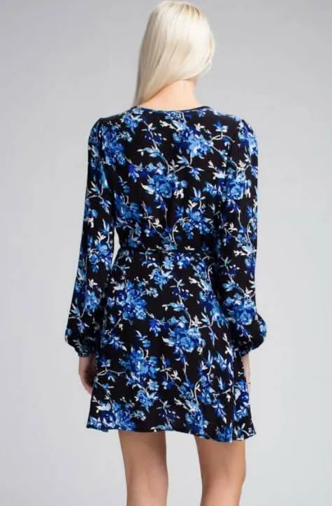 Middleton Black and Blue Floral Long Sleeve Wrap Dress sold by Boho Pink product image thumbnail 2
