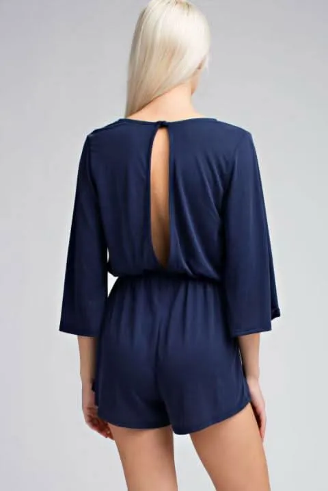 Be Bashful Vintage Blue Wrap Romper sold by Boho Pink product image thumbnail 3