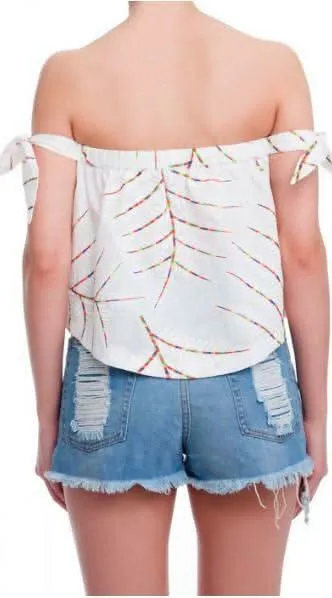 Palm Meadow White Off-Shoulder Tie Sleeve Top sold by Boho Pink product image thumbnail 3
