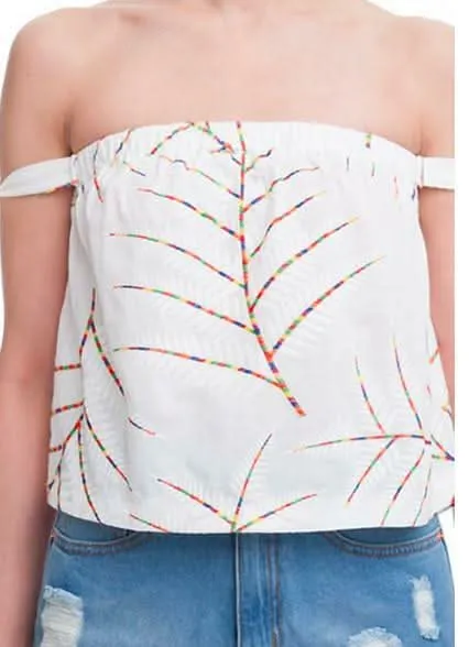 Palm Meadow White Off-Shoulder Tie Sleeve Top sold by Boho Pink product image thumbnail 4