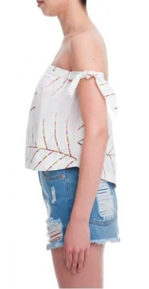 Palm Meadow White Off-Shoulder Tie Sleeve Top sold by Boho Pink product image thumbnail 2