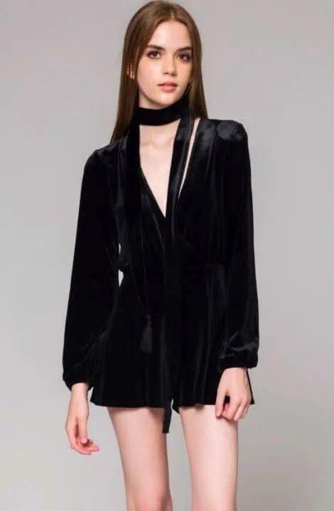 Alluring Elements Black Velvet Romper sold by Boho Pink