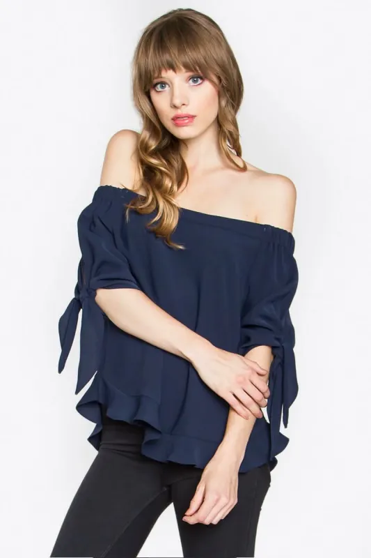 Freya Navy Off-The-Shoulder Top sold by Boho Pink