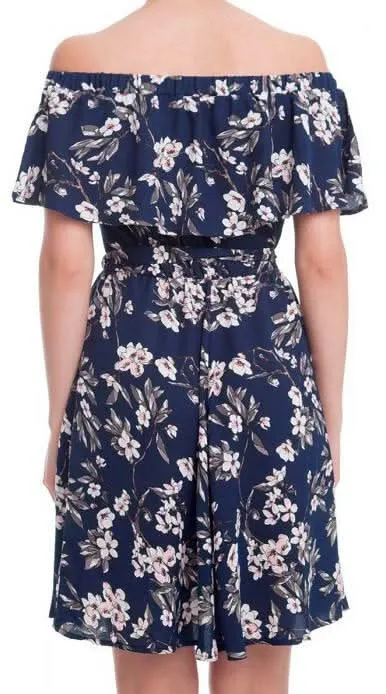 Bloom Zeal Navy Floral Print Off-The-Shoulder Ruffle Dress sold by Boho Pink product image thumbnail 3