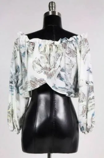 San Nicolas Tropical Print Off-The-Shoulder Crop Top sold by Boho Pink product image thumbnail 3