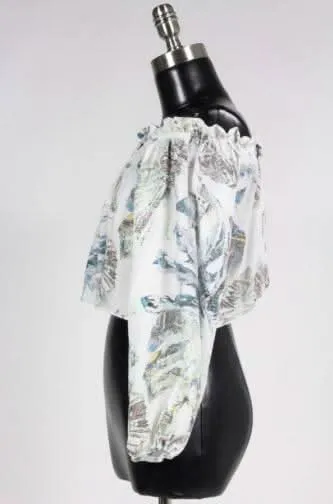 San Nicolas Tropical Print Off-The-Shoulder Crop Top sold by Boho Pink product image thumbnail 2