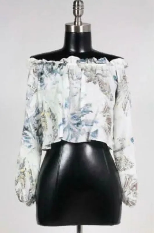 San Nicolas Tropical Print Off-The-Shoulder Crop Top sold by Boho Pink