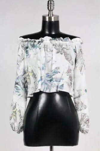 San Nicolas Tropical Print Off-The-Shoulder Crop Top sold by Boho Pink