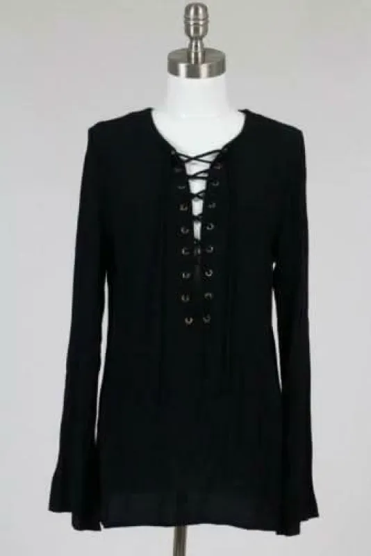 Fundamental Style Black Lace-Up Tunic Top made by Cotton Candy LA