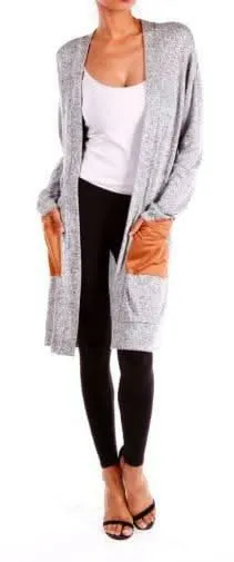 Fancy Focus Grey Suede Patch Pocket Cardigan sold by Boho Pink product image thumbnail 4